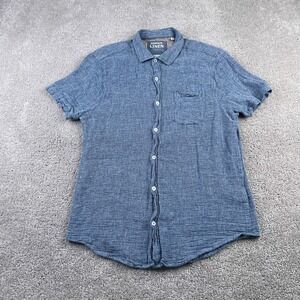 Montauk Linen Essex Crossing Shirt Mens Medium Blue Washable Linen Button Up‎